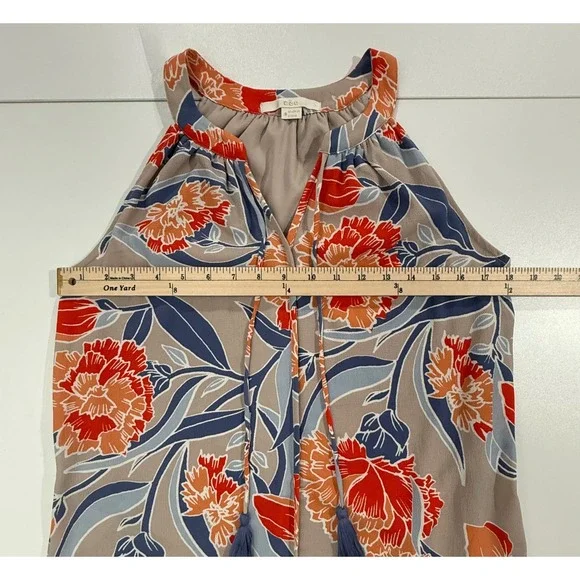 c&e Floral Halter Neck Sleeveless Tassel Tie Dress Orange Blue Womens Small W473 - Picture 9 of 9